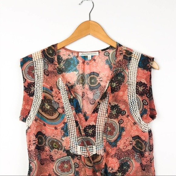 Daniel Rainn Floral Paisley Short Sleeve Blouse S Small - Picture 2 of 6